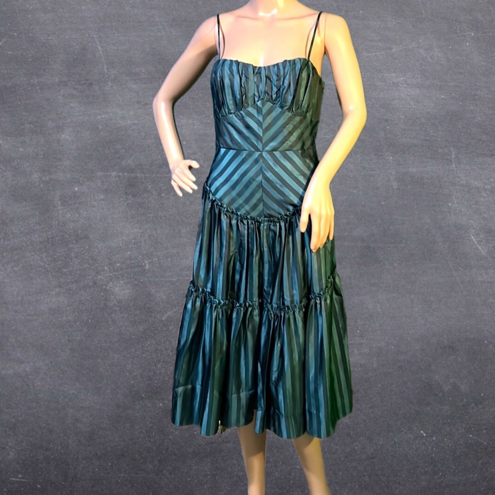 NWT $293 Betsey Johnson | Y2K | Unlined Teal Striped Corset Ruffle Dress | 4 - Picture 17 of 17